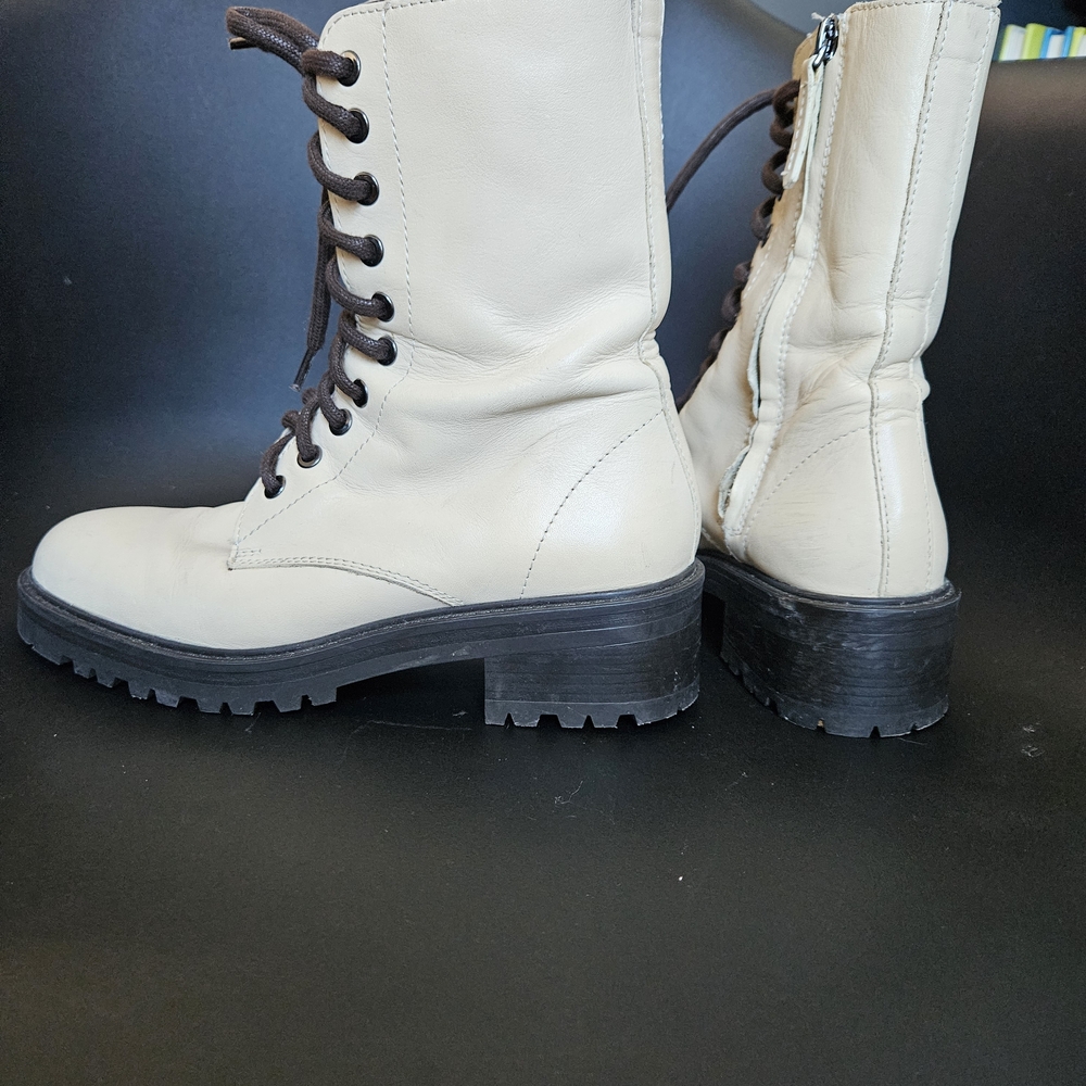 White / Ivory Leather Combat Boots - Picture 8 of 12